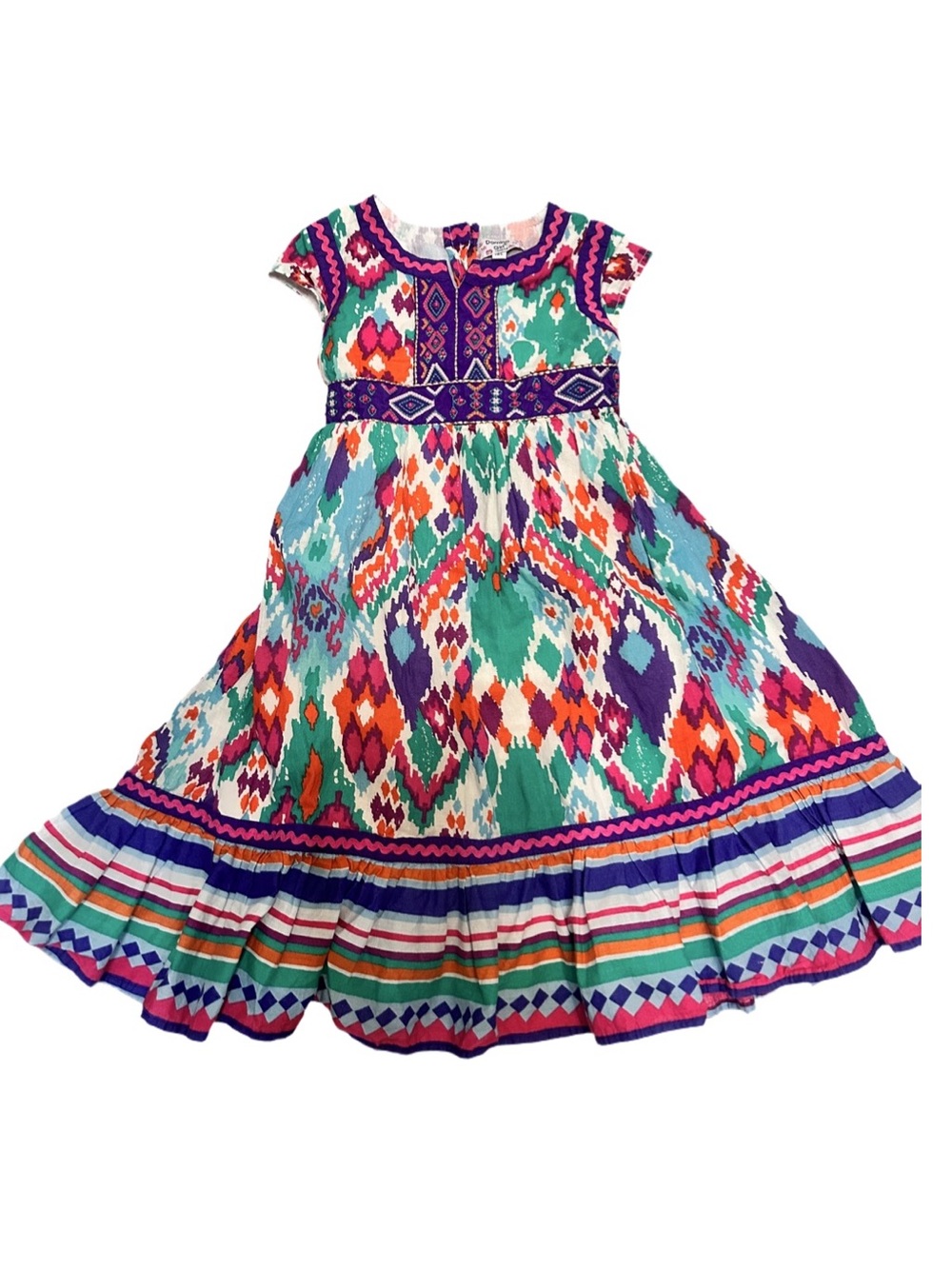 Domino Girl Midi Girls Multicolor Ikat Print Cotton Dress